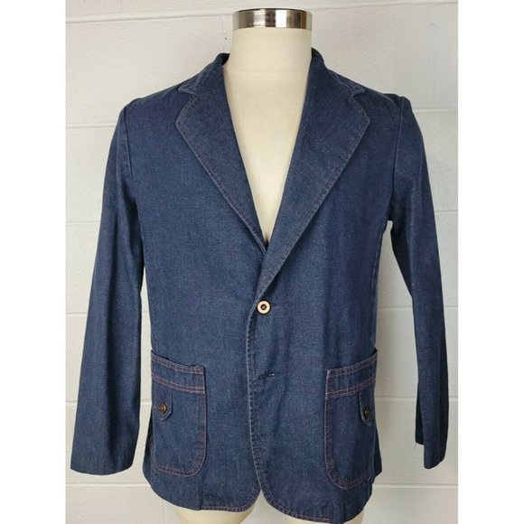 Vintage 70s JC Penney Fashions Denim Jean Unstructured Sport Coat Jacket 38 - Picture 1 of 9